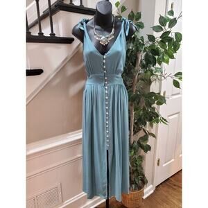 Bobbie Sharma Pinch Denim V-Neck Sleeveless Maxi Length Dress Size Medium